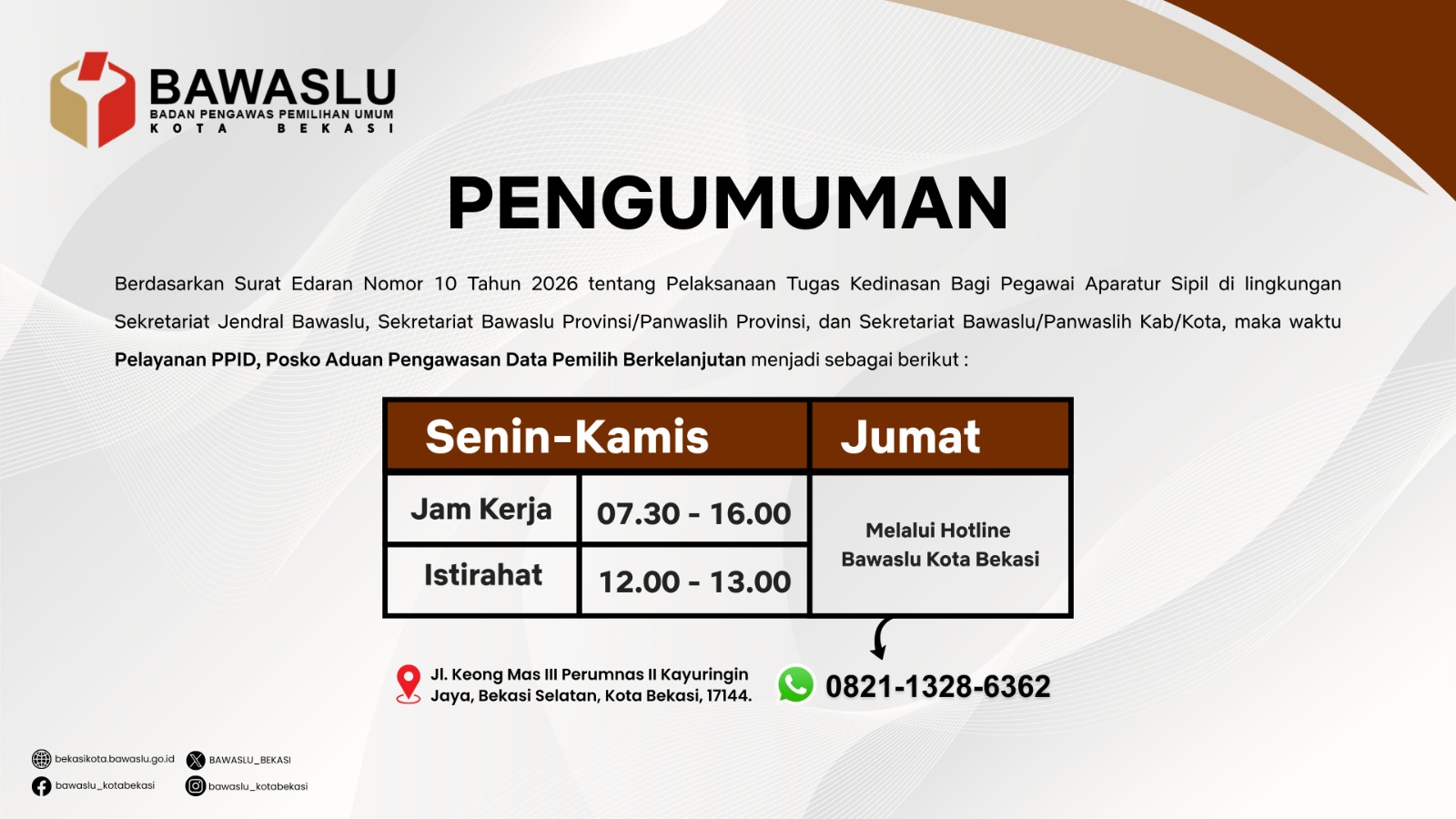 SELAMAT DATANG DI PPID BAWASLU KOTA BEKASI